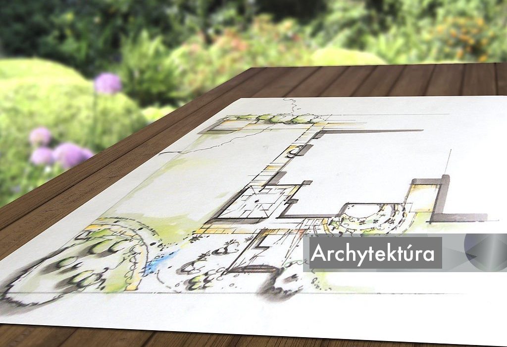 Garden planning - design drawing on wooden table